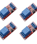 Four Pack 5V 1 Channel Relay Module Shield With Optocoupler, High And Low Level Trigger, Plug And Play DIY Friendly For Microcontrollers And Home Automation, 10A AC 250V And 10A DC 30V Load, Opto Isolated Board