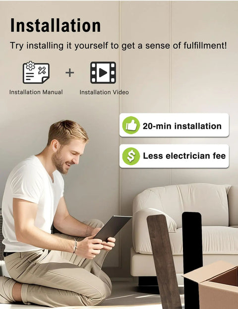 Man installs 42 Inch Ceiling Fan With Lights 3 Blades Low Profile Flush Mount Black Finish Dope Remote And App Control.