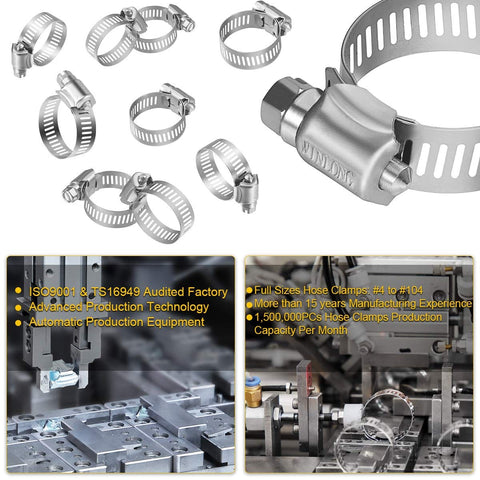 Stainless Steel Hose Clamps 16 Pack Worm Gear Drive SAE 20 Clamp Range Three Quarters To One And Three Quarters Inch Twenty Millimeter To Forty Four Millimeter For Automotive Plumbing 304 Stainless Steel displayed.
