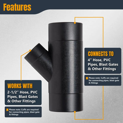 4 Inch To Two And One Half Inch Y Fitting Dust Collection Hose Connector For Splitting Two 4 Inch Hoses To A Single Two And One Half Inch Dust Line Fits Inside Hoses And Secures With Clamps Garage Ready Workshop Dust System Accessory