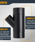 Image of Four Inch To Two And A Half Inch Dust Collection Hose Y Fitting Connector showing hose compatibility and features.