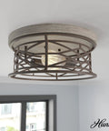 Round Rustic Flush Mount Ceiling Light In Onyx Bengal Finish Dimmable And Medium Size for cozy farmhouse vibe in bathrooms.