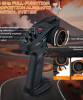 2.4 GHz proportional remote control for Beast Of An All Terrain Off Road RC Car With 4WD, showing controls and features