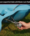 Beefy 15 Foot Looped End Steel Cable For Bikes And Outdoor Gear braided steel with protective coating securing kayak with padlock.