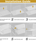 Installation guide steps for Heavy Duty Super Clear Shoe Organizer With Reinforced Magnetic Front Door Stackable Storage Box.