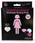 Reusable Nursing Pads For Breastfeeding Women Washable Multi Color Variety Pack With Three Regular Thin Heart Shaped Pads And One Overnight Thick Pad Leak Proof Comfort Bamboo Velour All Day Dry product packaging