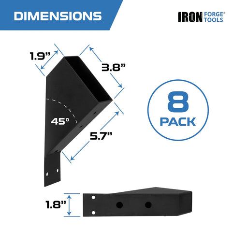 Heavy Duty 2x4 Pergola Brackets Kit Eight Pack Steel Corner Braces Powder Coated For No-Fuss DIY Installations, 45 Degree Angle Brackets And Hardware For Gazebo Roof Kits