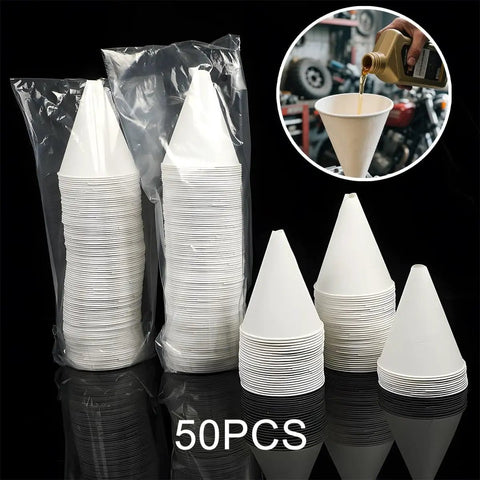 50 Pack Disposable Paper Oil Funnels For Cars No Spill Automotive Fluid Dispenser Cone Funnel Set For SUVs Sedans Trucks
