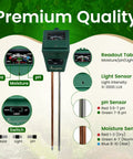 All In One Soil Tester For Moisture pH And Light With Battery Free Analog Meter And Stainless Steel Probe For Indoor And Outdoor Gardening And Lawn Care No Guesswork, front view