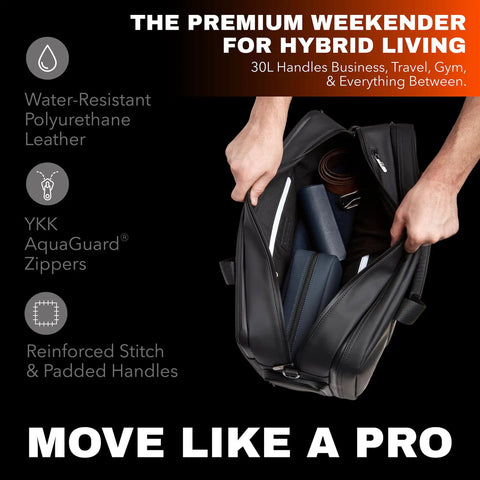 Interior of 30L Hybrid Weekender Duffel With Garment Bag Shoe Compartment And 18 Inch Laptop Sleeve For Under Seat Carry On Travel