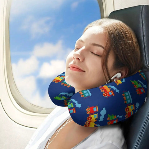 Comfy Travel Neck Pillow For Women, Ultra Portable Multi Functional Pillow For Sleeping And Napping, Cartoon Train Novelty Design