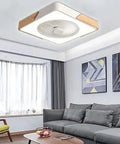 Room with Enclosed Ceiling Fan With Light, No-Hassle Remote, Three Color Lighting Modes, Dimmable LED, Low Profile 22 Inch White Square Housing