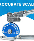 Close-up of Professional 1/2 Inch Heavy Duty Tubing Bender scale showing precise angles for copper and stainless steel bends.