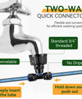 Two-way faucet adapter on 65 Feet Greenhouse Watering System With Adjustable Misting Nozzles, Quick Connect Two Way Faucet Adapter, One Quarter Inch Tubing.