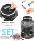 Extra Large Piggy Bank For All US Coins With LCD Digital Counter, 2.4L Capacity, showing coin insertion and digital readout