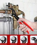 Five Piece Pliers Set In Cr-V Chrome With 7 Inch Channel Locks Pliers in use on a pipe system, showcasing durability and grip
