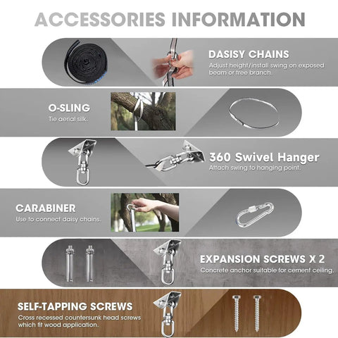 Kid Friendly Sensory Swing For Indoor And Outdoor Use 300 Lb Weight Capacity Hanging Therapy Swing With 360 Degree Swivel Hanger Kit Calming Effect For Autism ADHD SPD Beige accessory components including chains and screws.