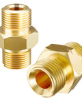 Two brass welding hose coupler adapters with 9/16-18 LH/RH threads for oxygen–acetylene twin hose