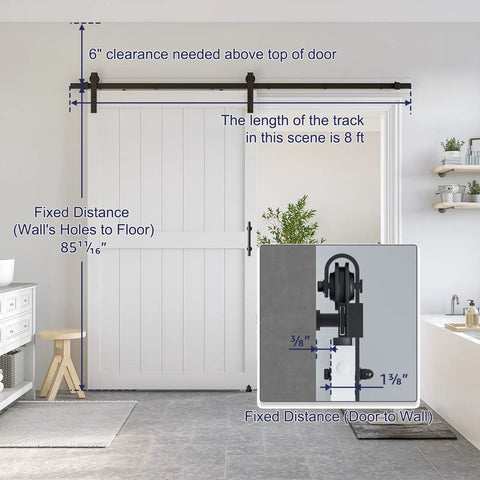 Rock Solid White Sliding Barn Door 48 X 84 Inches Smooth Glide Hardware Kit Primed Mdf Pvc Core Installation Detail with Measurements