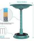 28 Inch Solar Powered Bird Bath With 3.5 Watt Fountain Kit And 8 Nozzles For Outdoor Backyard Garden Courtyard Weather Resistant Polyresin Pedestal Green Finish, showing pedestal and dimensions.