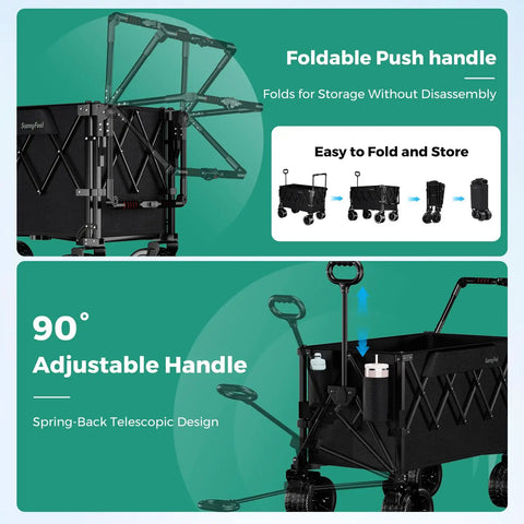 Heavy Duty Collapsible Wagon Cart 550 Lbs Capacity With Drop Down Tailgate Dual Handles Big Wheels Foldable Utility Cart