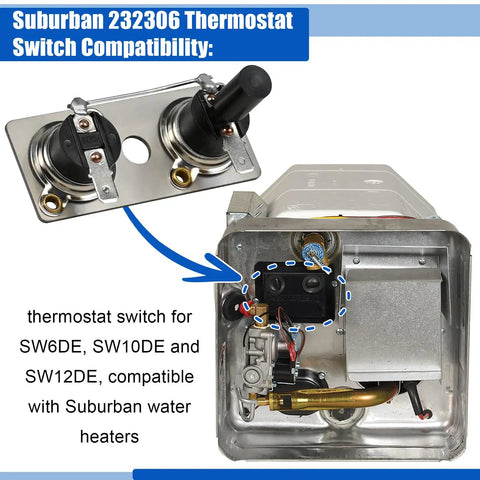 RV Water Heater Thermostat Switch 232306 Replacement For 120V Systems Compatible With SW6DE SW10DE SW12DE 232306 Limit Switch Easy Install High Quality RV Hot Water Heater Parts on Suburban heater