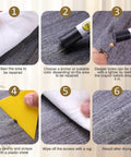 Step-by-step guide showing No Sweat Wood Filler Sticks For Fast Scratch Repair Wax Crayons for wood repair process.