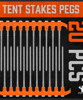 20 Pack 8 Inch Heavy Duty Tent Stakes Made From Galvanized Steel For Camping, Rust Resistant, displayed with orange tops
