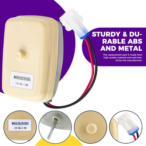 WR60X26085 Refrigerator Evaporator Fan Motor Replacement For Common Refrigerators with ABS and metal components