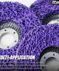 Close-up of 4.5 Inch Stripping Discs For Angle Grinders With 7/8 Inch Arbor Purple Rust Remover Wheel 10 Pack