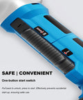 Close-up of safety switch and handle on Dual Blade Foam Cutter With Hardened Alloy Blades, 3000 RPM For Fast Clean Cuts Through High Density Foam