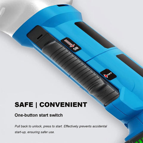 Close-up of safety switch and handle on Dual Blade Foam Cutter With Hardened Alloy Blades, 3000 RPM For Fast Clean Cuts Through High Density Foam