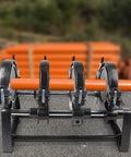 Manual Pipe Fusion Welder For 63 To 160 Mm Pipes Electric Butt Fusion Welder With Temperature Control Four Thick Clamping Rings Pro Grade Heavy Duty For PE PP PB PVDF HDPE PVC Joints Fast Clean Cuts And Solid Joints, orange pipe clamped