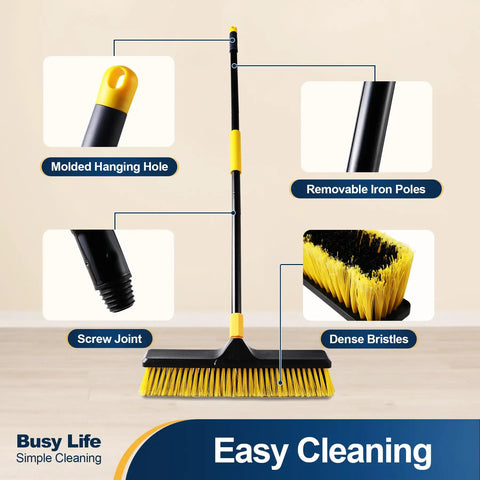 Front view of 18 Inch Push Broom Heavy Duty Outdoor Commercial Broom With Stiff Bristles For Cleaning Patio, Garage, Deck