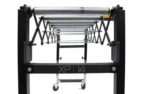 14 Inch Flexible Roller Conveyor Table Featuring Heavy Duty Slick Four Inch Locking Casters For Rock Solid Bandsaw Extension And Hella Smooth Workshop Handling