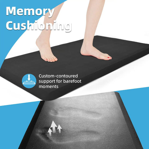 Person standing on 0.75 Inch Thick Anti Fatigue Kitchen Mat Waterproof Cushioned Comfort Floor Mat 20 By 32 Inches Black