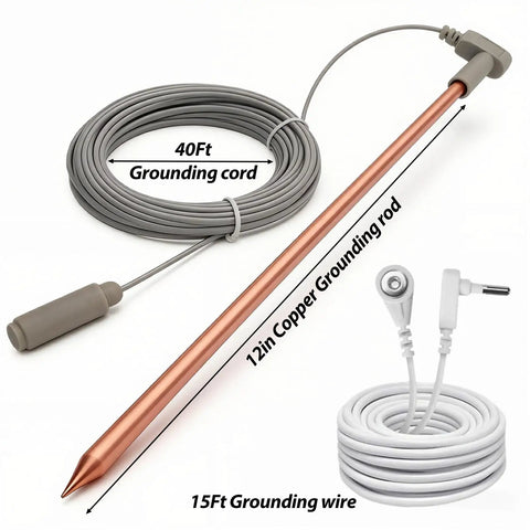 Portable Copper Grounding Rod Kit With 12 Inch Grounding Rod, 40 Ft Female Ground Cord, And 15 Ft Ground Wire, DIY Friendly