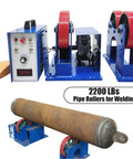 Honest Workhorse Heavy Duty Welding Positioner Featuring Slick Adjustable Speed And Top Shelf 2200 LB Load Capacity With Polyurethane Pipe Rollers For Dead Smooth Tank Rotation In Any No Stress Workshop Metal Project showing pipe rollers and control panel.