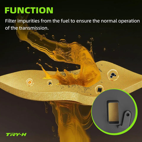 Transmission Filter Kit With Gasket Drop In Direct Fit For Mazda 2 3 5 6 CX 7 Fusion Milan 2010 2012 2006 2009 Replacement Parts 0440393 FNC121500A 6E5Z7B155A, illustrating filter in action trapping impurities.