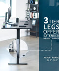 Vivo Black Standing Desk 71 By 36 Inches Electric Height Adjustable Sit Stand Workstation with 3-tier legs for height range 24.5-50.3 inches.