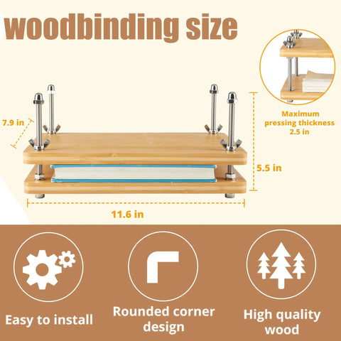 50 Piece Book Binding Kit For Newbies Complete DIY Set with book press 11.6 x 7.9 inch and measurements details.