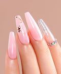 HEMA Free Builder Gel Kit With 6 Colors 15ml Each For Nail Extensions showcasing pink and glittery nail designs with embellishments.