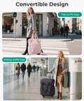 Rolling Duffle Bag With Wheels 35L Carry On Travel Bag shown as tote and hand truck in urban setting and airport context