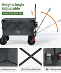 Side view of Heavy Duty Collapsible Folding Wagon With Brakes And Cup Holders All Terrain Wheels 500 Pound Load Utility Cart