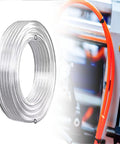 Hella Flexible Compressed Air Hose And Pneumatic Tubing For Paint Spray Guns Smooth Airline Flow With Minimal Pressure Drop Heavy Duty Pu Cord Shock Resistant Compressor Pipe 328 Feet 14X10Mm clear polyurethane hose on a roll for industrial use.