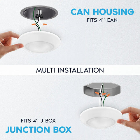 4 Inch LED Disk Lights 6 Pack, Dimmable 10W Ceiling Fixtures, Color Tunable 2700K To 5000K, J Box or 4 Can Install diagram
