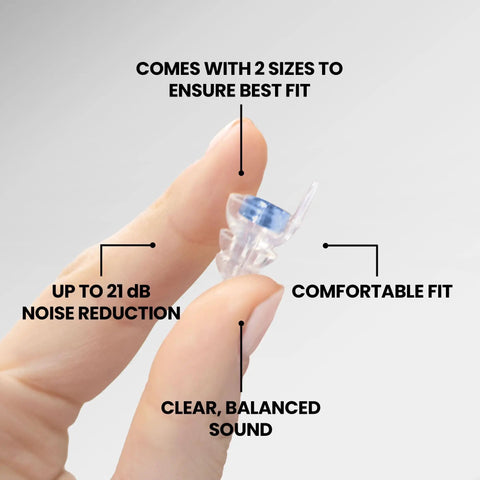 Close-up of Smaller Ears Earplugs for Concerts and Festivals, showing high fidelity noise reduction and comfortable fit.