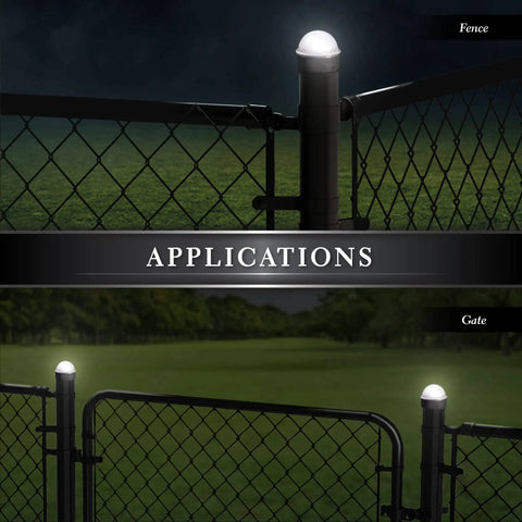 Summit Chain Link Solar Post Cap Black With High Output LED Lights Up Automatically At Night Fits 1 7/8 In To 3 In Posts on fence and gate.