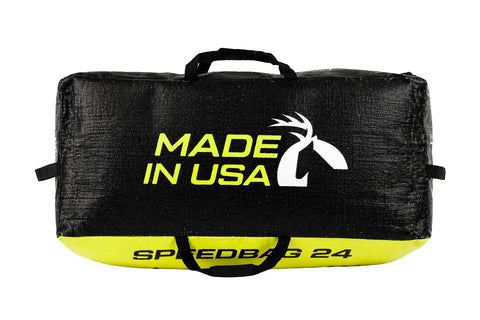 Beast 24 Inch Dual Sided Archery Target For 475 FPS Compound Bows And Crossbows Field Point Ready bag with "Made in USA" text.