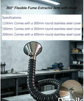 Super Slick 360 Degree Adjustable Solder Fume Extractor And Flexible Articulated Dust Collection Arm With Universal 100 Millimeter Bamboo Hose shown with stainless steel hoods.